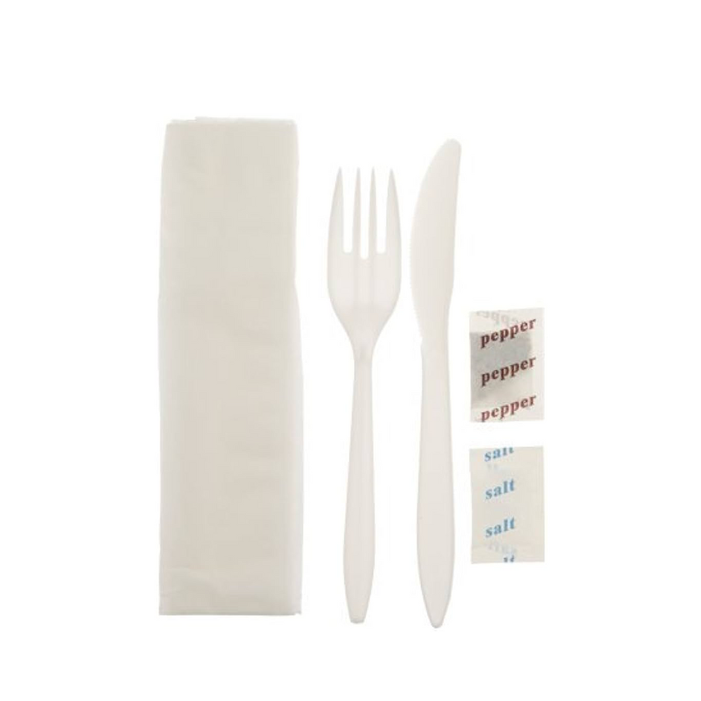 Victoria Bay White Cutlery Kit - 5PC (Fork,Knife,Napkin,Salt & Pepper) 250ct
