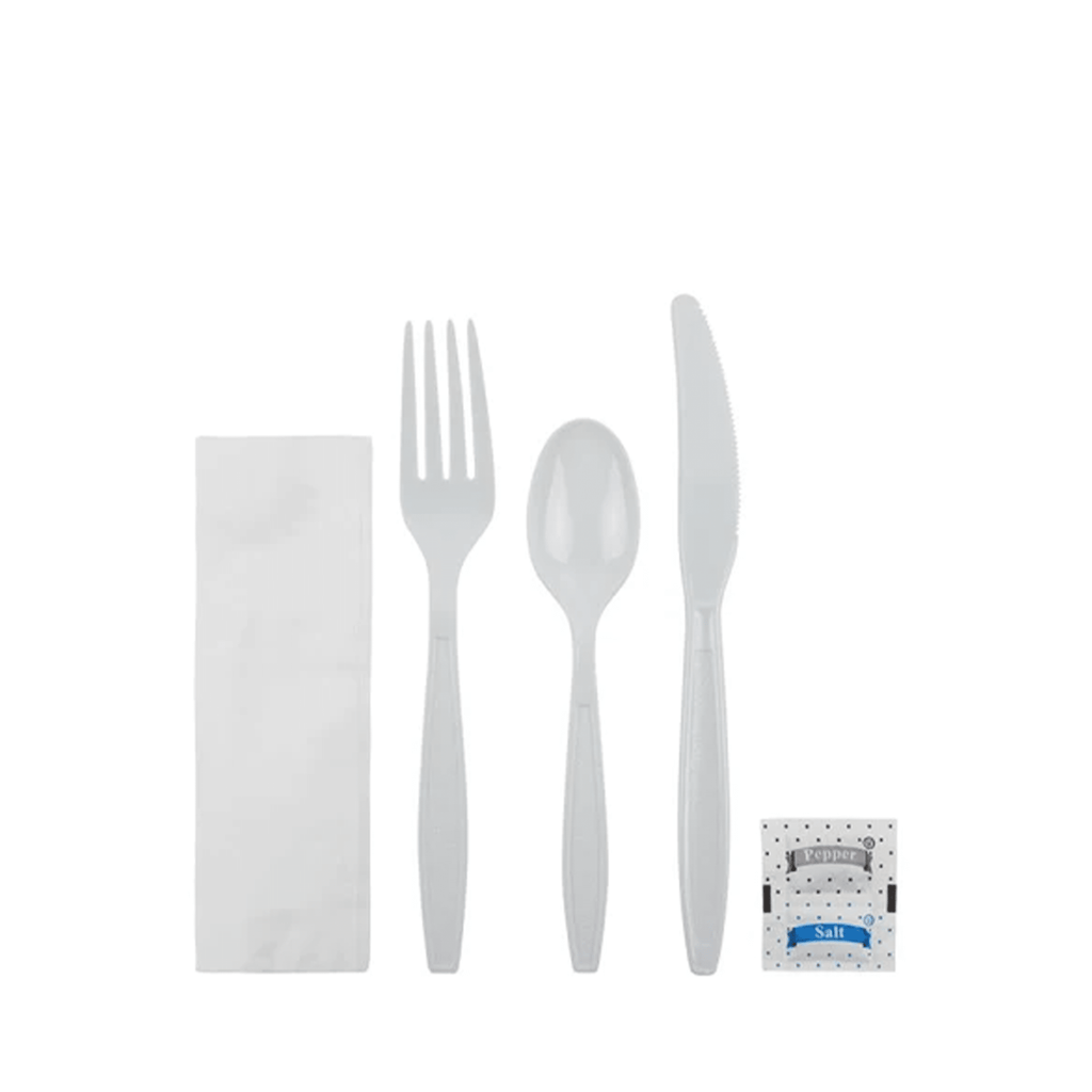 Karat White Cutlery Kit (Knife, Fork, Tea Spoon, Napkin, Salt, Pepper)
